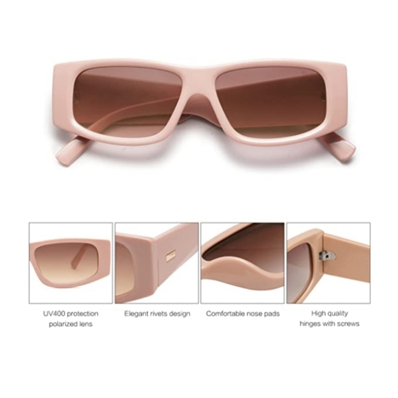 New Pink Rectangle Polarized Sunglasses Fashion Trendy Narrow Square - Picture 3 of 4